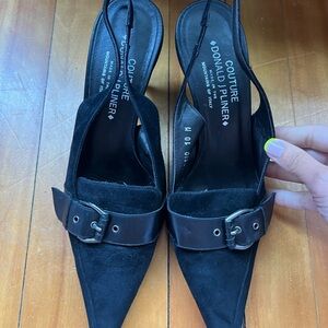 Donald J. Pliner Black Suede Heels with Buckle